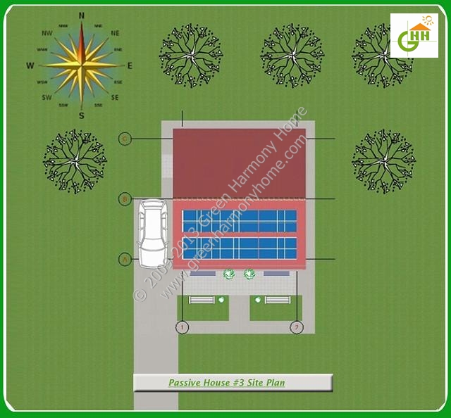 Green Passive Solar House #3 Site Plan, Passive Solar Home Plans